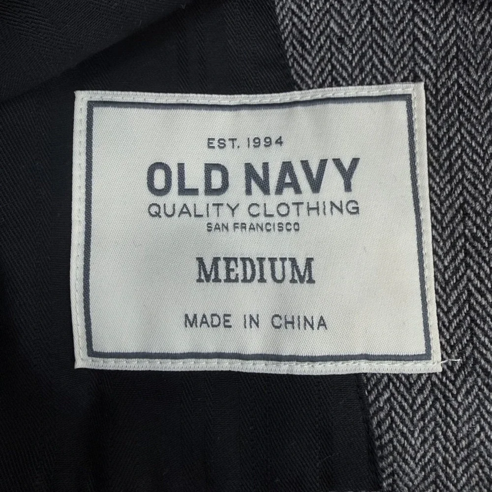 Old Navy Men Herringbone Blazer Size‎ Medium Gray Y2K Tweed Sport Coat Jacket